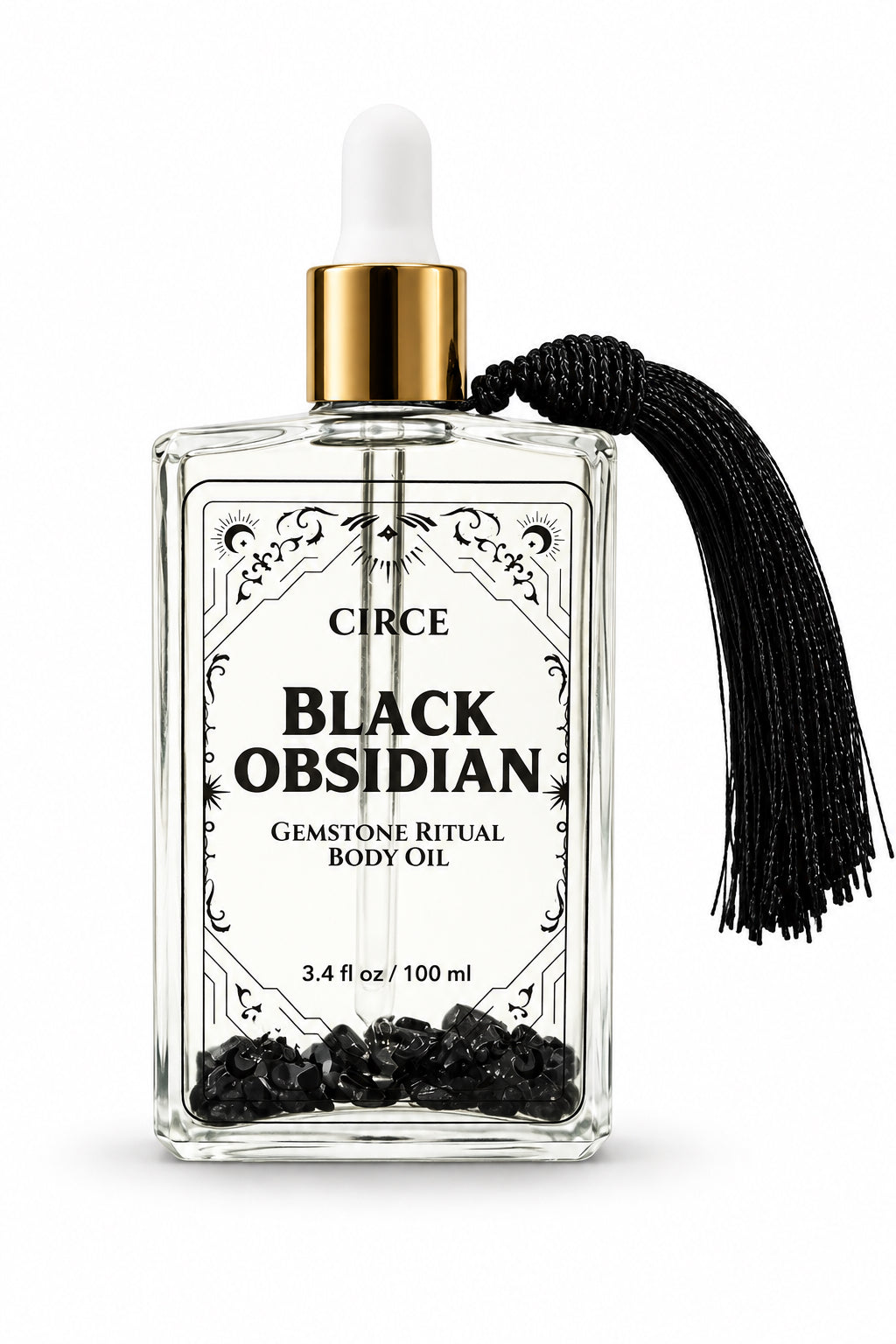 Black Obsidian Gemstone Body Oil — Protection & Grounding Shimmer Oil with Amber & Vanilla