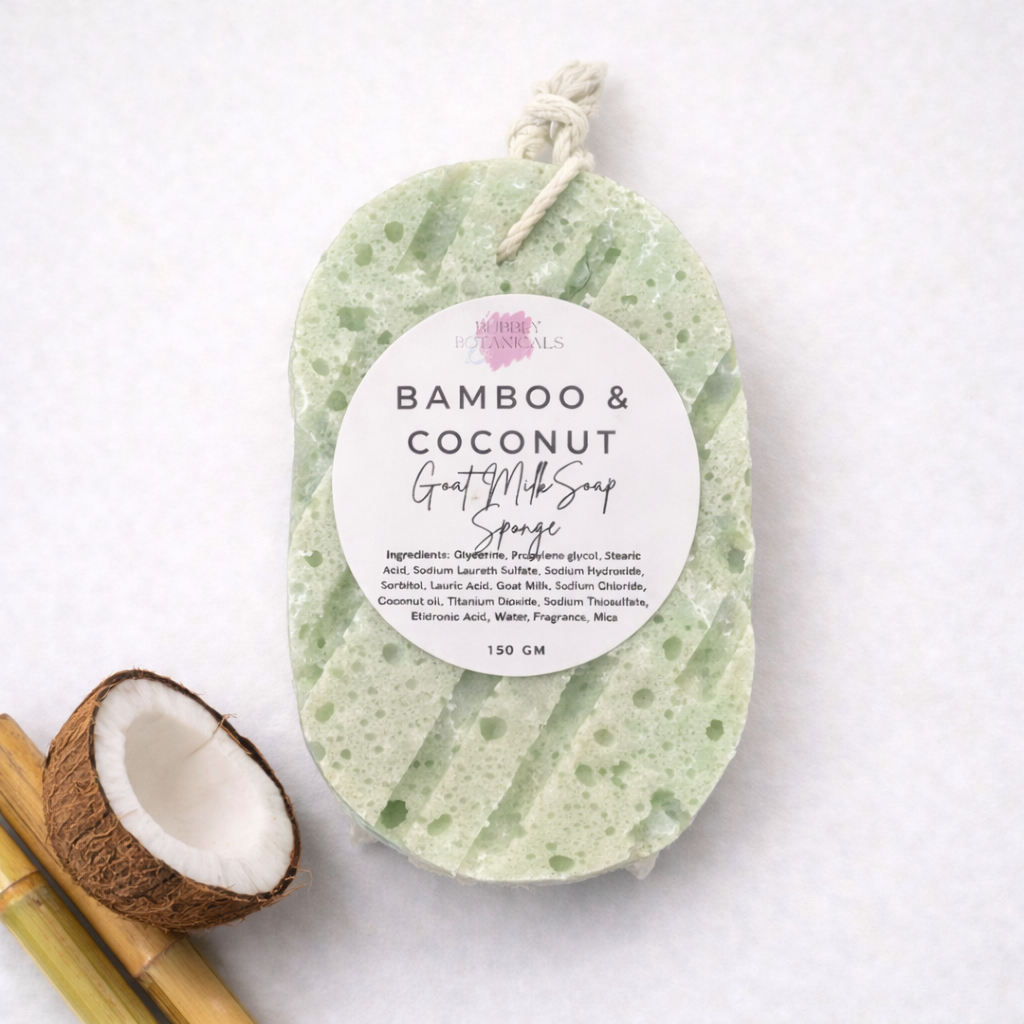 Goat Milk Soap Infused Sponge - Bamboo & Coconut Scented | Lasts up to 6 weeks