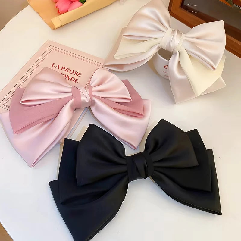 Pink Satin Bow Hair Clips