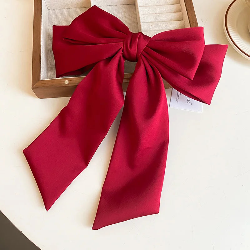 Pink Satin Bow Hair Clips