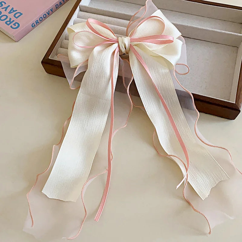 Pink Satin Bow Hair Clips