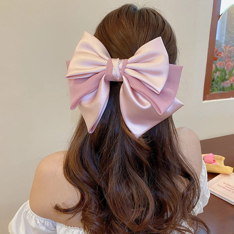 Pink Satin Bow Hair Clips