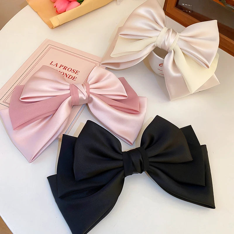 Pink Satin Bow Hair Clips