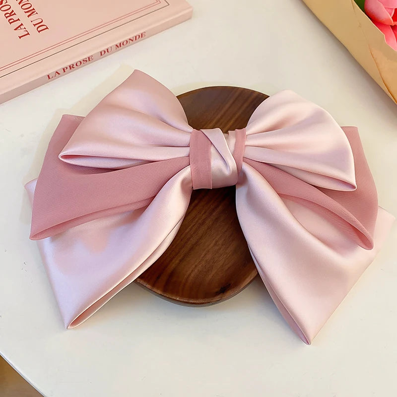 Pink Satin Bow Hair Clips
