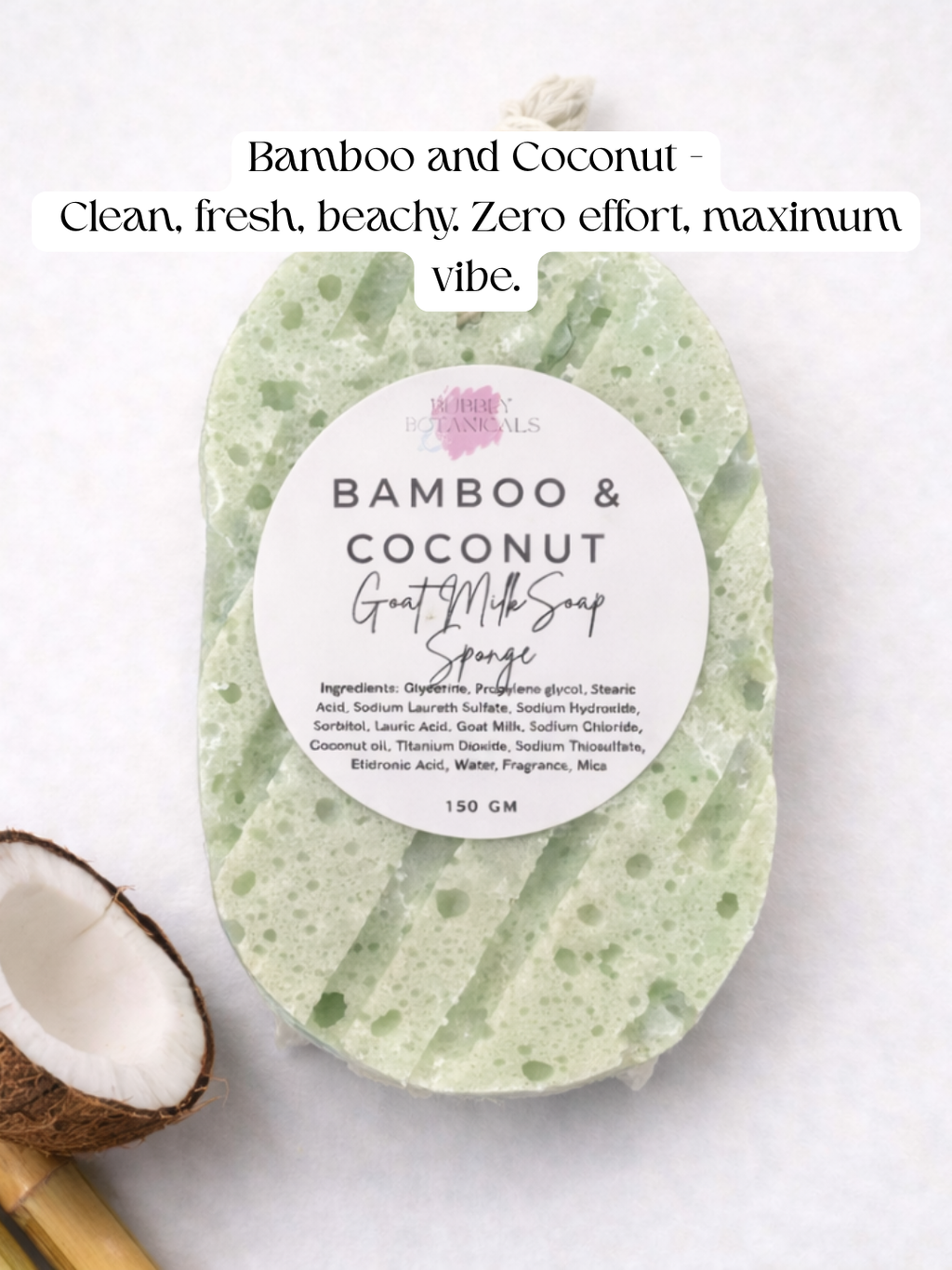 Goat Milk Soap Infused Sponge - Bamboo & Coconut Scented | Lasts up to 6 weeks
