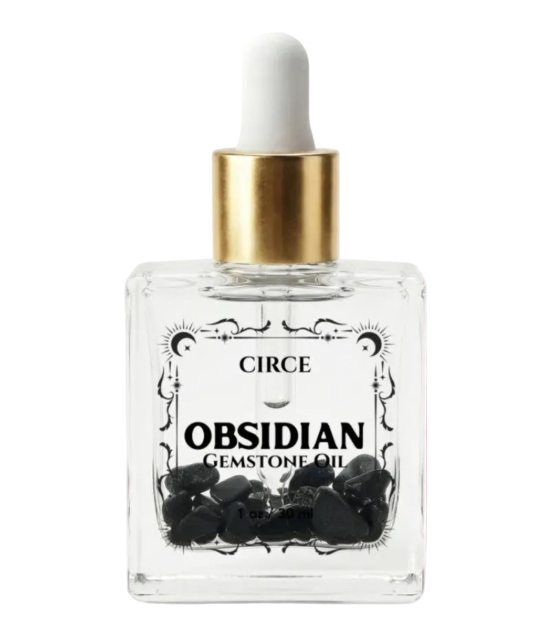 Black Obsidian Gemstone Body Oil — Protection & Grounding Shimmer Oil with Amber & Vanilla